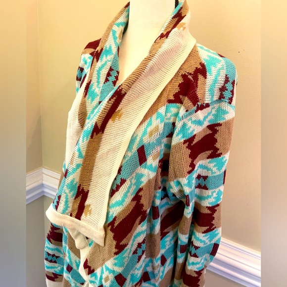 B Sharp Aztec Draped Cardigan Size Large - Picture 3 of 15
